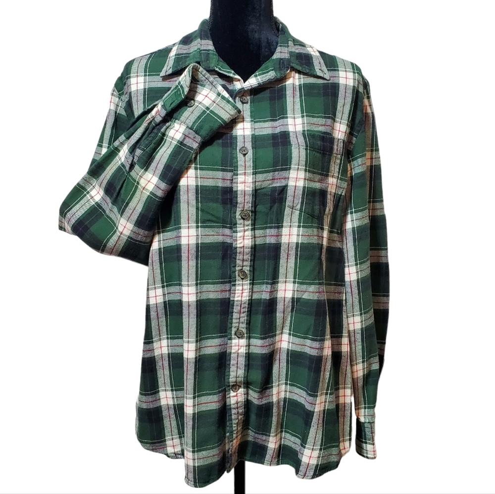 St John's Bay | Longsleeve Collared Button Down Flanned Shirt Green Medium